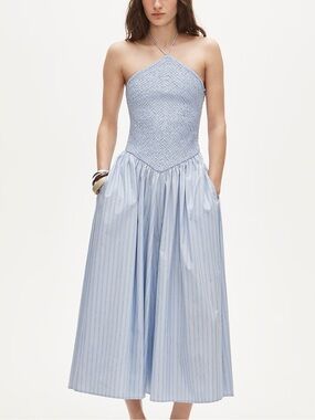 J Crew Smocked Halter Dress in Blue Stripe